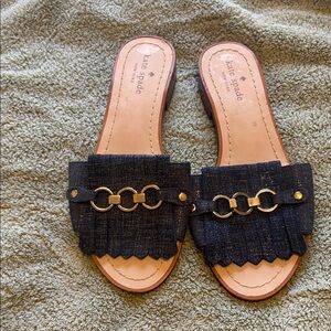 Kate Spade Navy DenimnFringe Sandals with Gold Accents size 7.5
